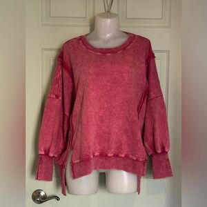 ZENANA Dusty Rose, High Low Distressed Sweatshirt